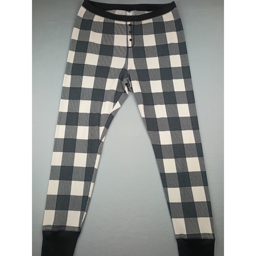 Old Navy Men XL Buffalo Plaid Thermal Pajama Pants Black White Waffle Knit Sleep